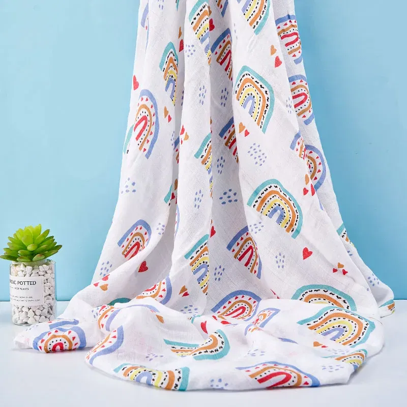 Color: Blue, Size: Option 1 - Happyflute 120*110cm Soft Muslin Bamboo Cotton Baby Wrap Animal Pattern Travel Newborn Multi-function Swaddle Sleeping Blanket