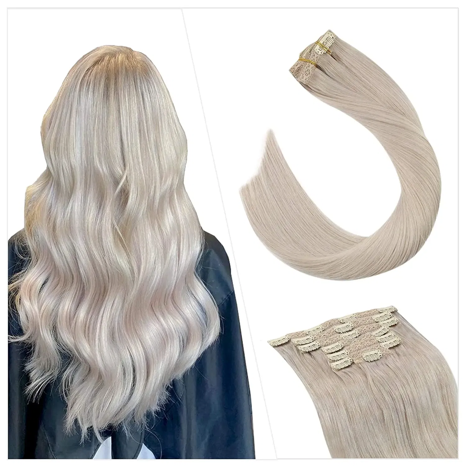 Color: Pink, Length: 14 inches, Weight Per Package: 120g/Set - [16 Colors] Ugeat Clip in Hair Extensions Human Hair 14-22" Double Weft Remy Hair Full Head Clip in Extensions for Woman 7Pcs