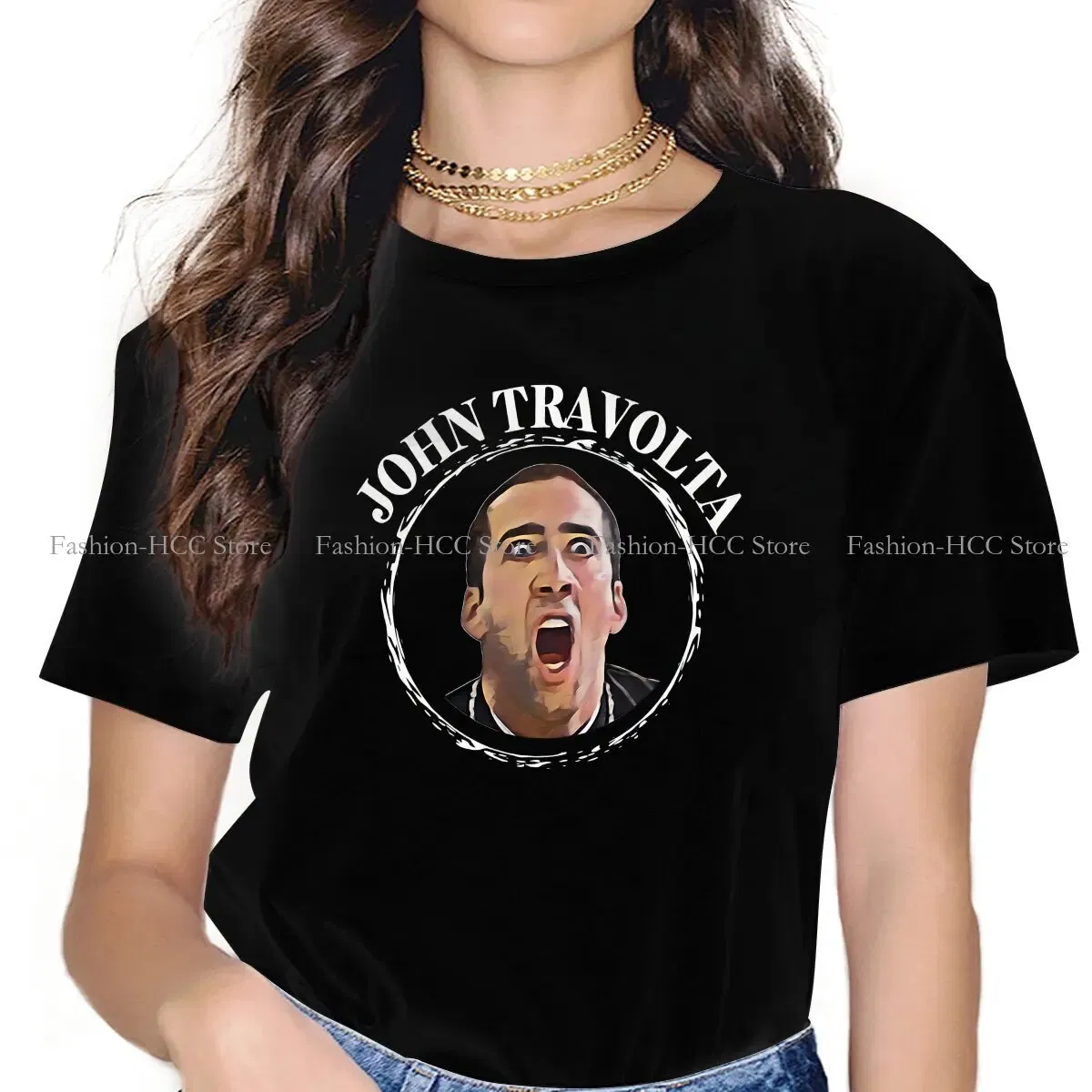 Color: WHITE, Size: M - Face Off Casual Polyester TShirt Nicolas Cage Creative Tops Casual T Shirt Female