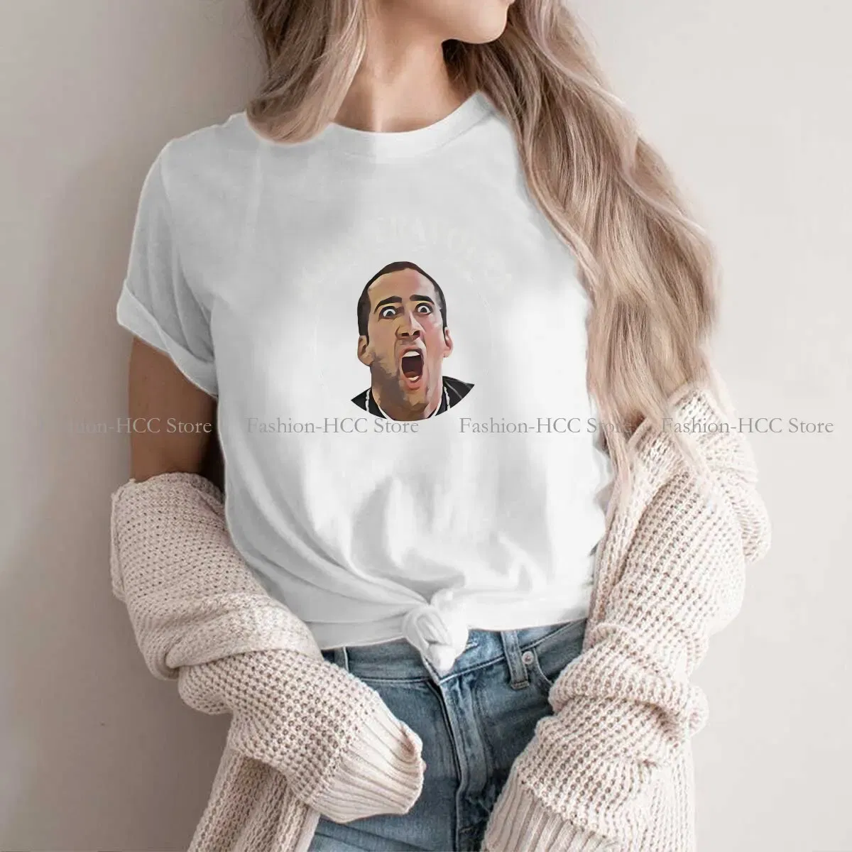 Color: WHITE, Size: M - Face Off Casual Polyester TShirt Nicolas Cage Creative Tops Casual T Shirt Female