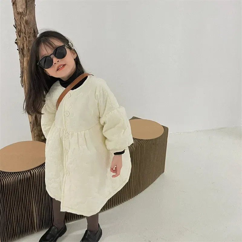 Color: WHITE, Kid Size: 7T - Children's Coats Autumn and Winter Coat with Floral Embroidery Puffed Sleeves Girls Coat Baby Girl Winter Clothes