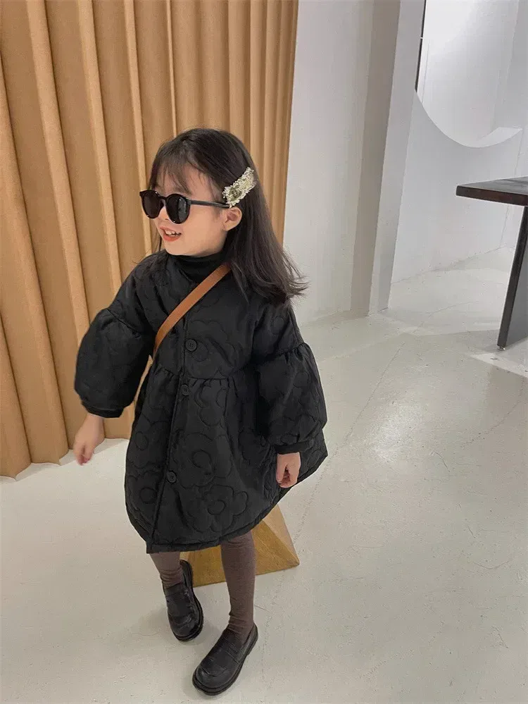 Color: WHITE, Kid Size: 7T - Children's Coats Autumn and Winter Coat with Floral Embroidery Puffed Sleeves Girls Coat Baby Girl Winter Clothes