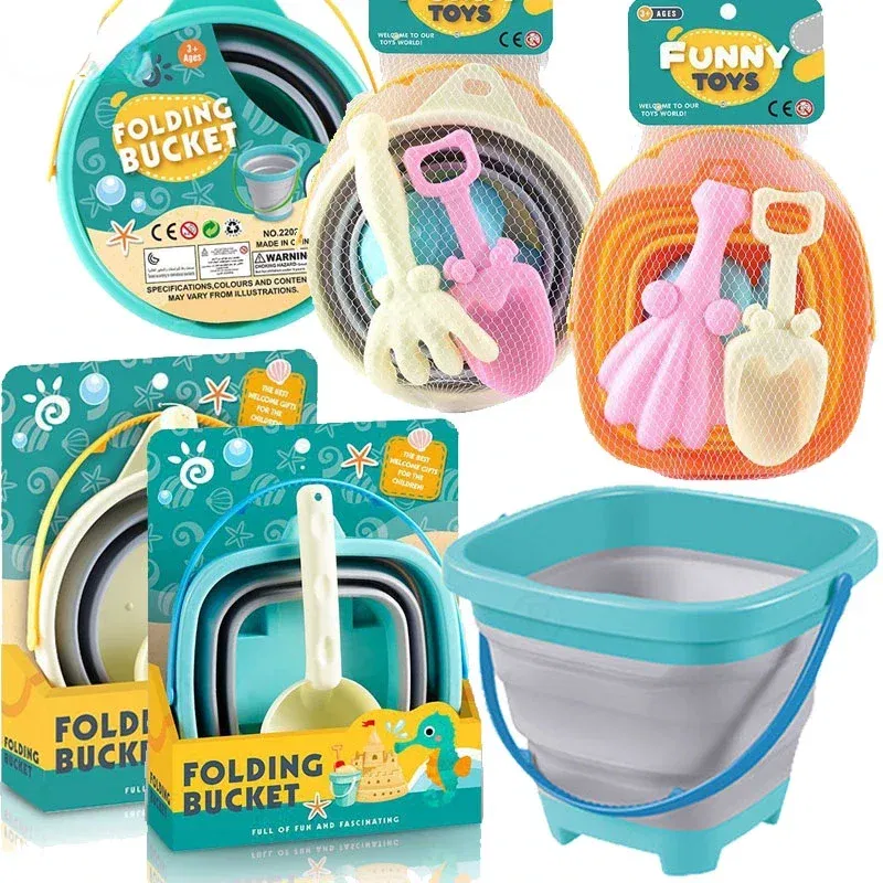 Color: DARK GRAY - Collapsible Beach Sand Toys for Kids Travel Beach Toys for Kids with Foldable Sand Bucket Beach Shovel Toys Kit for Toddlers