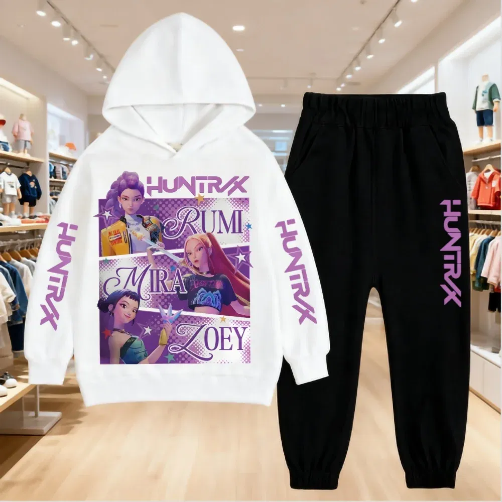 Color: PURPLE, Kid Size: 12 - 2025 KPop Demon Hunters Kids Hoodie Set Boys Teen Girls Hoody Sweatshirts With Pants Tracksuit Children's Autumn Clothing 2pcs