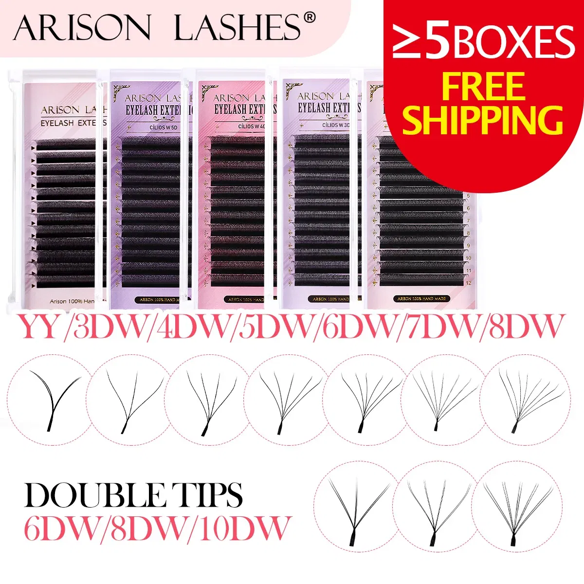 Color: Brushed Brass, Curl: C, Thickness: 0.07mm, Length: 14mm - ARISON YY Lashes and 3D/4D/5D W Shape Lashes Brasileiro Premade Volume Eyelashes Extension Soft Thin Easily Grafting Extension