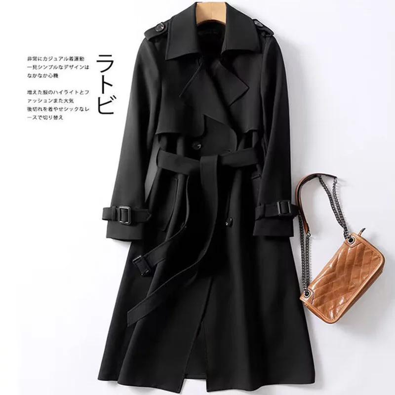 Color: black, Size: L - Autumn Winter Long Sleeve Trench Coat For Women 2024 Fashion Loose Office Lady Long Outerwears Jacket Coats Female Clothing