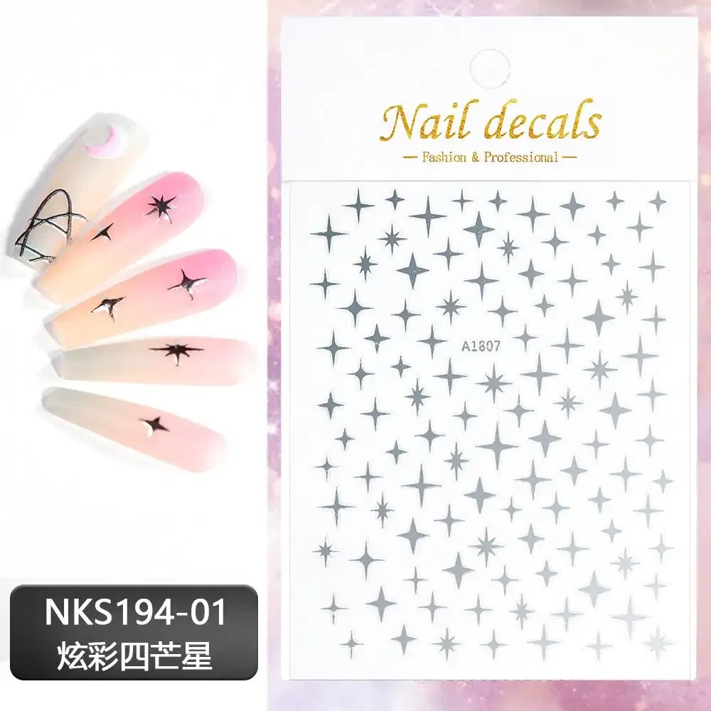 Color: WHITE - 3D Laser Silver/Rose Gold Hollow Cross Star Nail Art Stickers Design Self-Adhesive Hollow Cross Star Nail/Body Art Decor Sticker