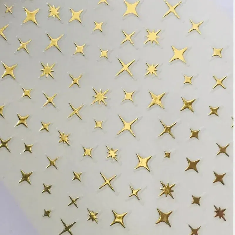 Color: WHITE - 3D Laser Silver/Rose Gold Hollow Cross Star Nail Art Stickers Design Self-Adhesive Hollow Cross Star Nail/Body Art Decor Sticker