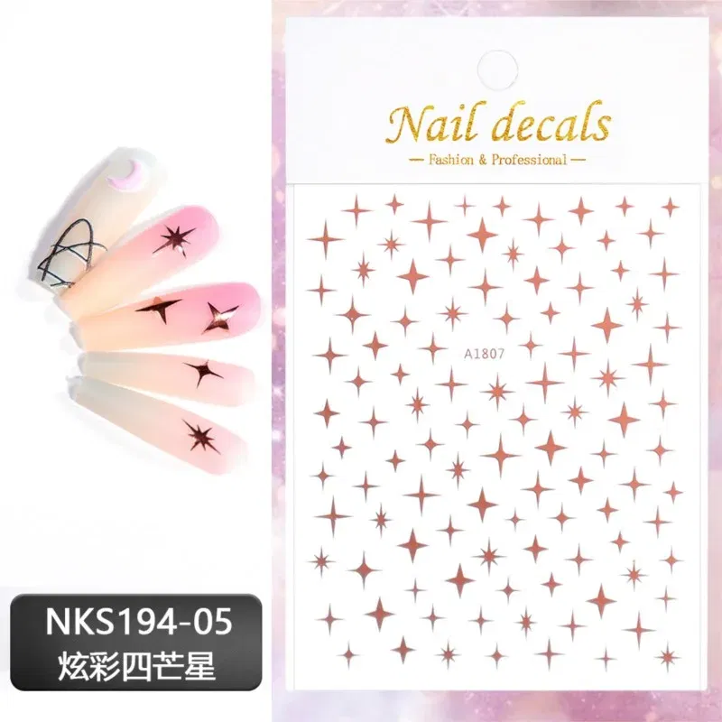 Color: WHITE - 3D Laser Silver/Rose Gold Hollow Cross Star Nail Art Stickers Design Self-Adhesive Hollow Cross Star Nail/Body Art Decor Sticker