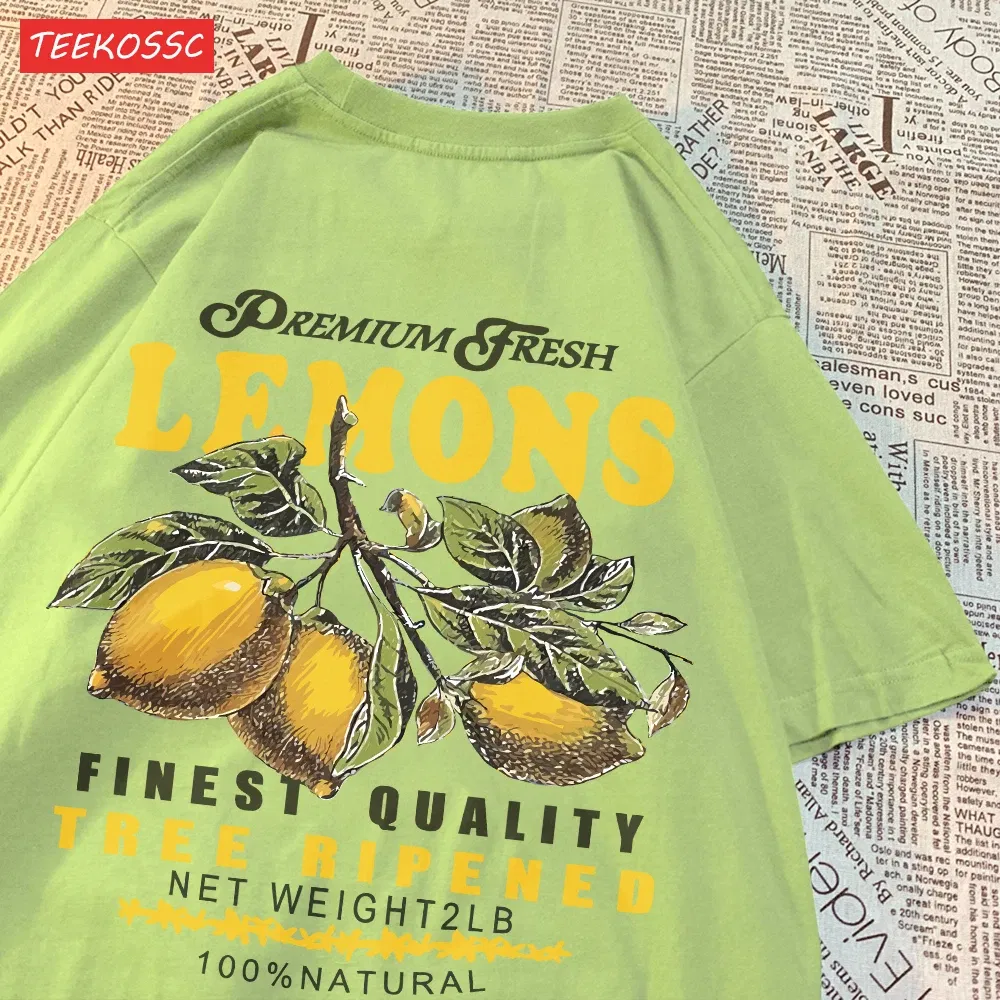 Color: Watermelon red, Size: XL - Summer Lemon Cherries Prints T-Shirts Cotton Women's Tops Oversize O-Neck Soft Short Sleeve tees Street Casual Womans Clothes