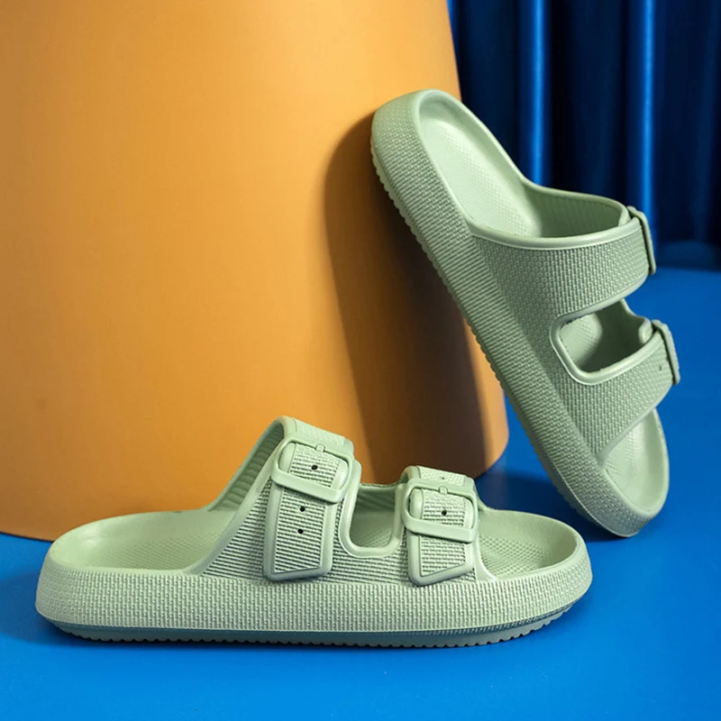 Color: Chocolate, Shoe Size: 38-39 - Fashion Buckle Thick Platform Slippers Women Home Soft Sole eva Cloud Slides Sandals Woman 2025 Summer Non Slip Beach Flip Flops
