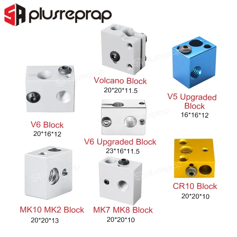 Color: Yellow - 3D Printer Accessories Heated Block MK7 MK8 MK10 V5 V6 Volcano CR10 for Print Head Extruder J-head Aluminum Block