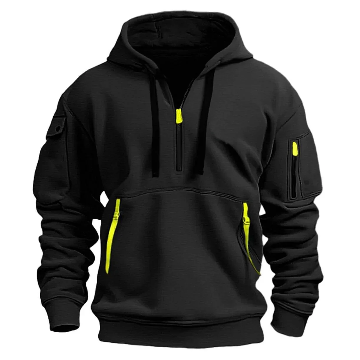 Color: Burgundy, Size: M, Sale by Pack: Pack of 1, Ships From: CHINA - New hoodie men zipper multi pocket hoodie Spring Winter Fleece Warm Sweatshirt Fashion Streetwear Sports Hoody Solid Pullover