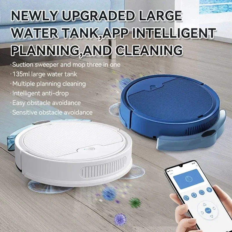 Color: WHITE - 2024 New APP remote Control Super Quiet BowAI 3 In 1 Smart Sweeping Robot Home Mini Sweeper Sweeping and Vacuuming For Home Use