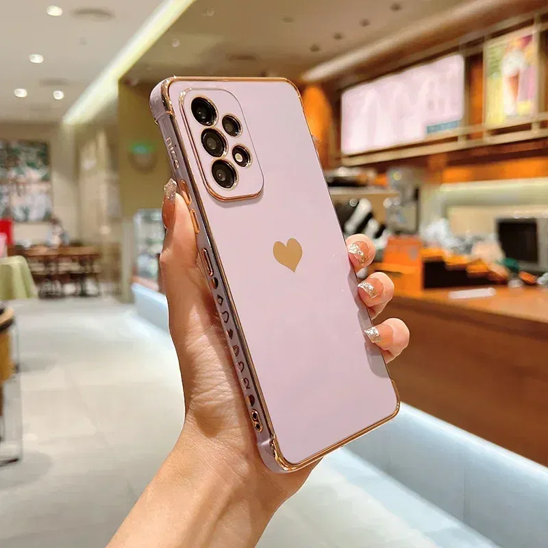 Color: Orange, Compatible-Phone Models: For iPhone 8 Plus, Ships From: CHINA - Electroplating Side Love Heart Phone Case For Samsung Galaxy S25 Ultra S24 S23 S22 A16 A55 Protect Lens Shockproof Back Cover