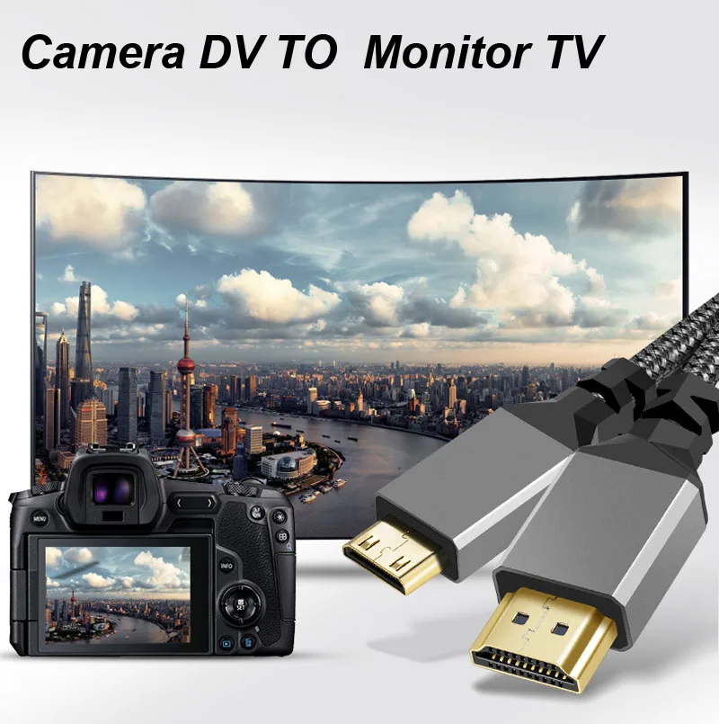 Length: 8m - Nylon MINI HDMI To HDMI Cable HDMI2.0 MINIHDMI Male A Male 4K 60HZ HD 1080P Adapter Converter 1M 2M 3M 5M 10M Wire TV Camera