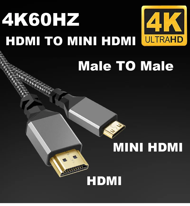 Length: 8m - Nylon MINI HDMI To HDMI Cable HDMI2.0 MINIHDMI Male A Male 4K 60HZ HD 1080P Adapter Converter 1M 2M 3M 5M 10M Wire TV Camera