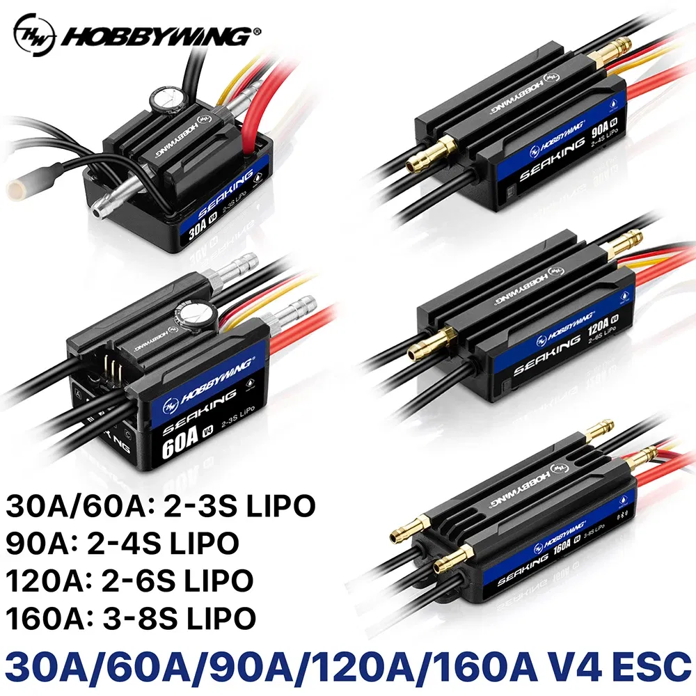 Color: Yellow - HOBBYWING Seaking Brushless ESC Boat Sensorless ESC 30A 60A 90A 120A 160A V4 Series IP67 Waterpoof Built-in BEC For RC Boats