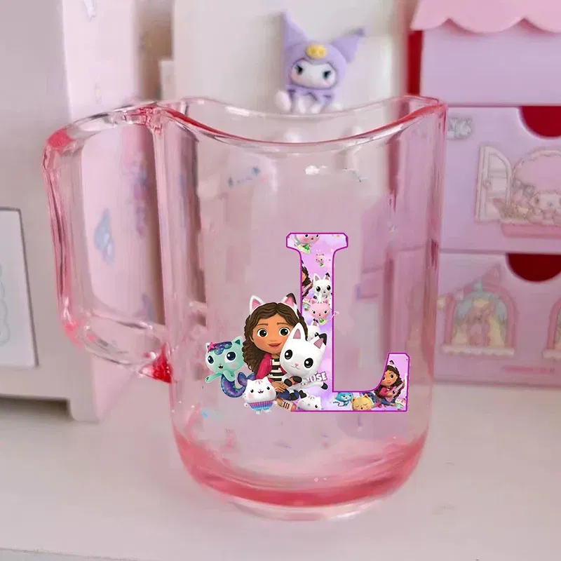 Color: Brown, Size: Other - Gabby Dollhouse Letter A-Z Print Water Cup ABS Tooth Brushing Cups Anime Kawaii Cat Kids Toothglass Cups Kids Birthday Gift