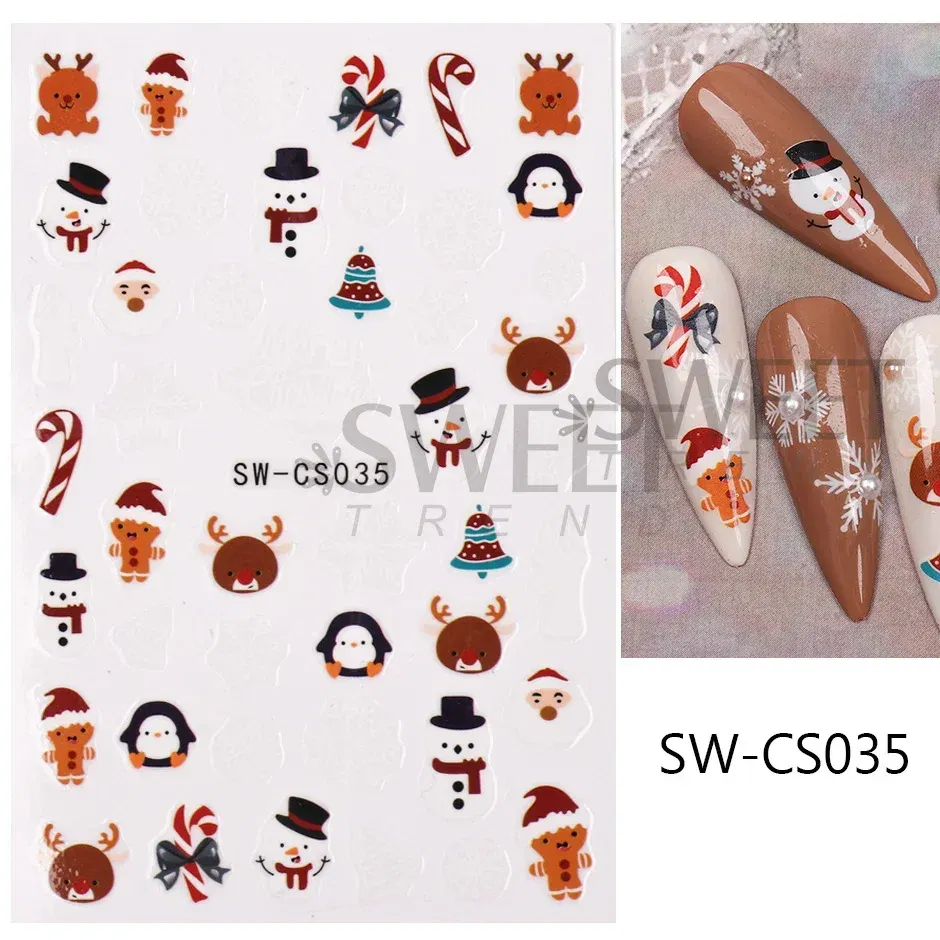 Color: Peach - 5D Embossed Elk Nail Art Sticker Cute Christmas Winter Santa Claus Snowflake Gingerbread Man Engraved Slider Manicure Decoration