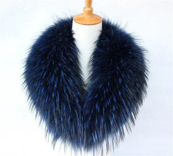 Color: GRAY, Size: XXXL - Real Raccoon Fur Scarves Woman 100% Pure Natural Raccoon Fur Collar Warm Winter Scarves Red Fox Fur Collar L#1