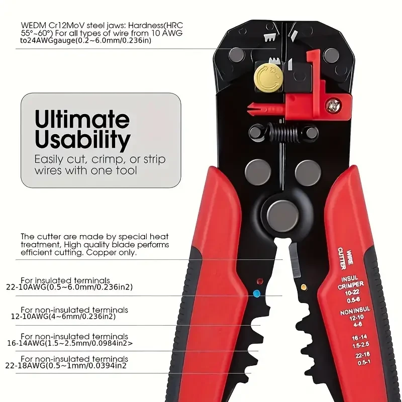 5-in-1 Multifunctional Wire Stripper Automatic Wire Stripper, Cutting Crimping Pliers, Disassembly Tool