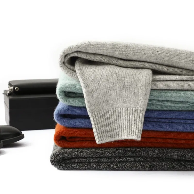 Color: Turquoise, Size: XL, Ships From: CHINA - Men's 100% Pure Wool Cashmere Sweater O-Neck Pullover Knit Sweater Autumn and Winter New Long Sleeve High-End Jumpers Thick Tops