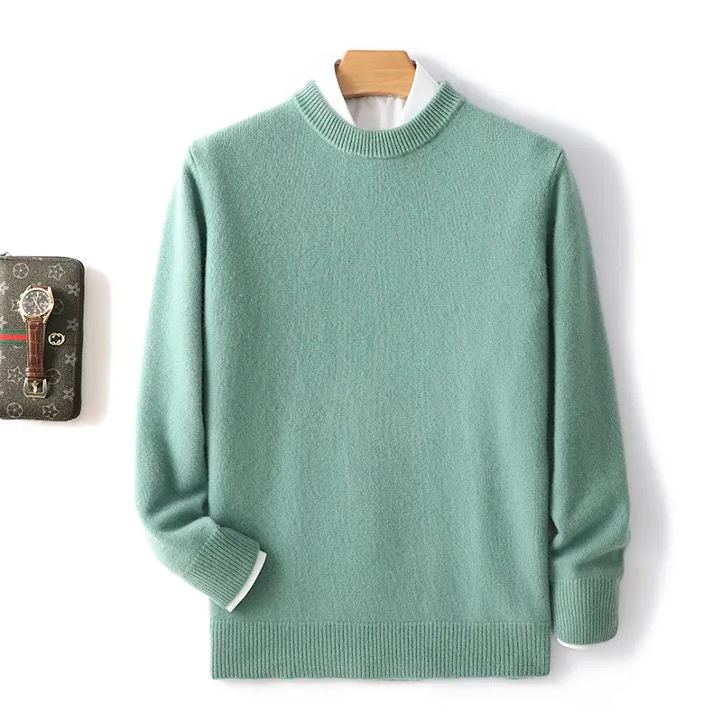 Color: Turquoise, Size: XL, Ships From: CHINA - Men's 100% Pure Wool Cashmere Sweater O-Neck Pullover Knit Sweater Autumn and Winter New Long Sleeve High-End Jumpers Thick Tops
