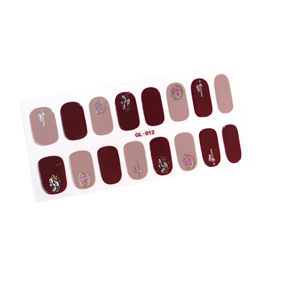 Color: Dark Grey - 16 Tips/Sheet Patterned Nails With Creative Nail Polish Nail Art Stickers 2020 Temporary Tattoos Kids Full Cover Nail Stickers