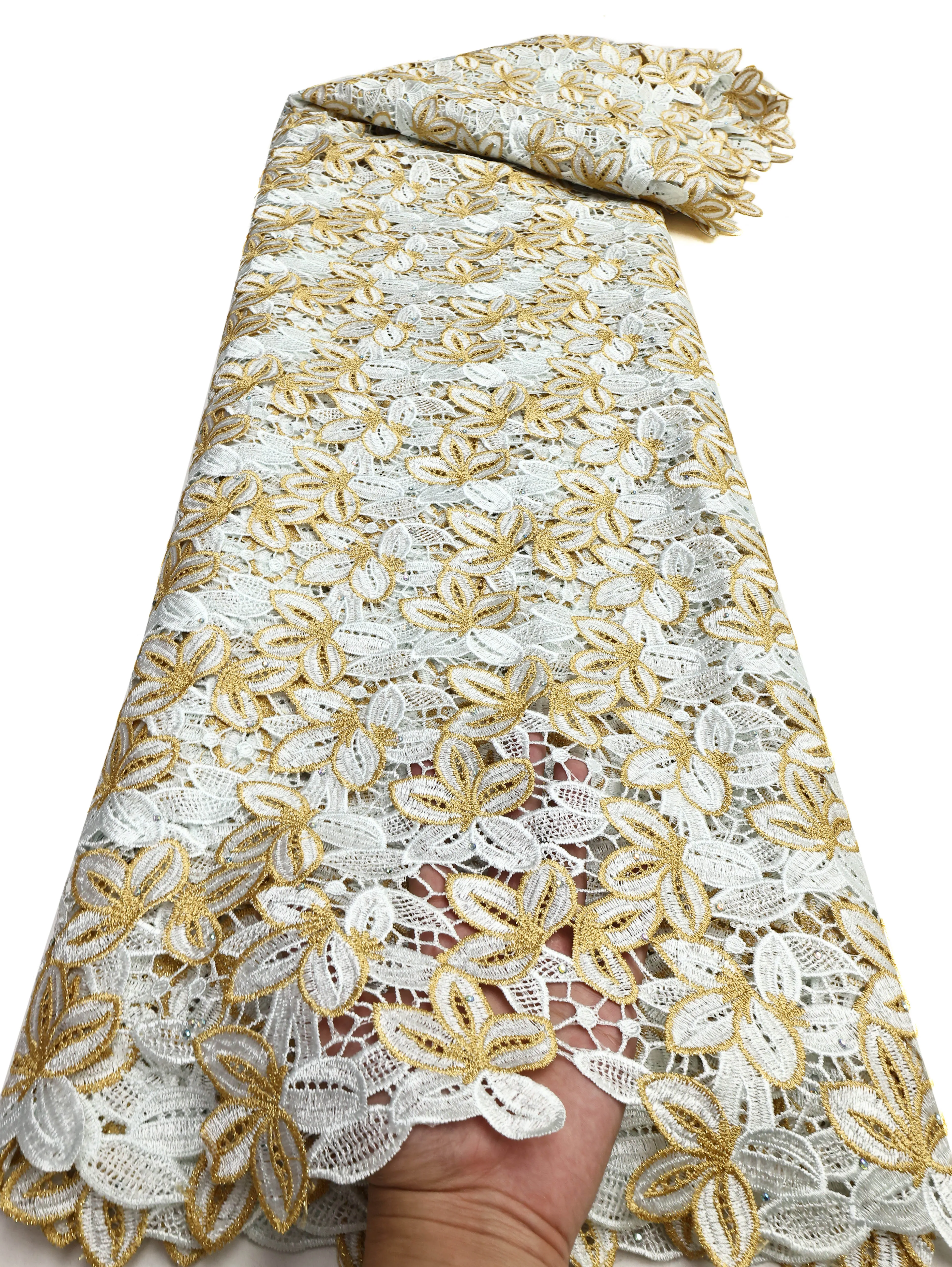Color: Ivory, Length: 5 yards, Width: 120cm - 2025 African Nigerian Tulle Lace Fabric Sequins Sewing Guipure Beads Stone Embroidery Dresses High Quality 4 Yards