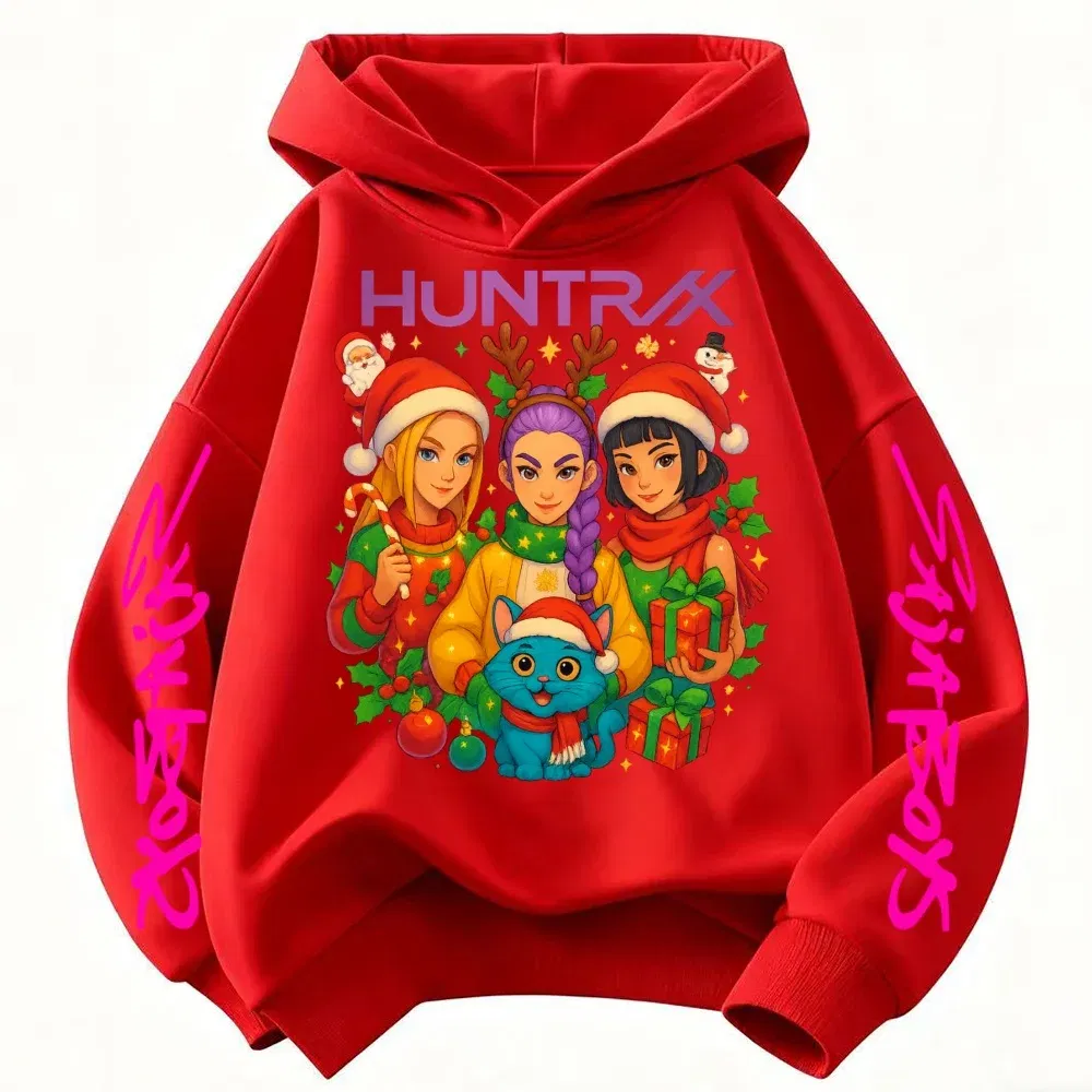 Color: Gold, Kid Size: 2T - KPop Demon Hunters Christmas Hoodie Girls Fashion Casual Sweatshirt Movie Kids K-Pop Demon Hunters Hooded Tops