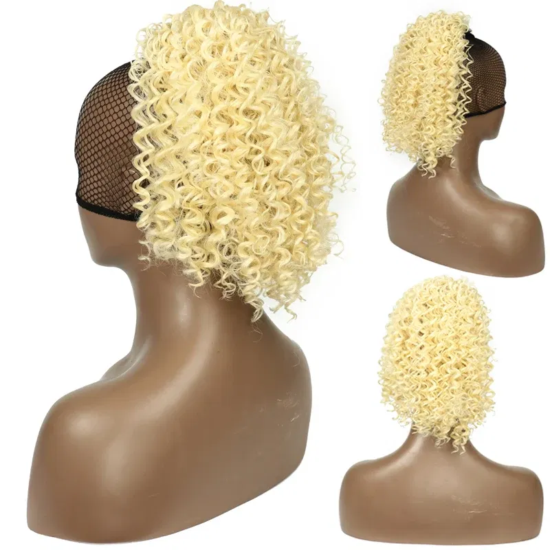 Color: NC/4HL - Synthetic Drawstring Curly Ponytail Extension for African Women Short Afro Kinky Ponytail Extension