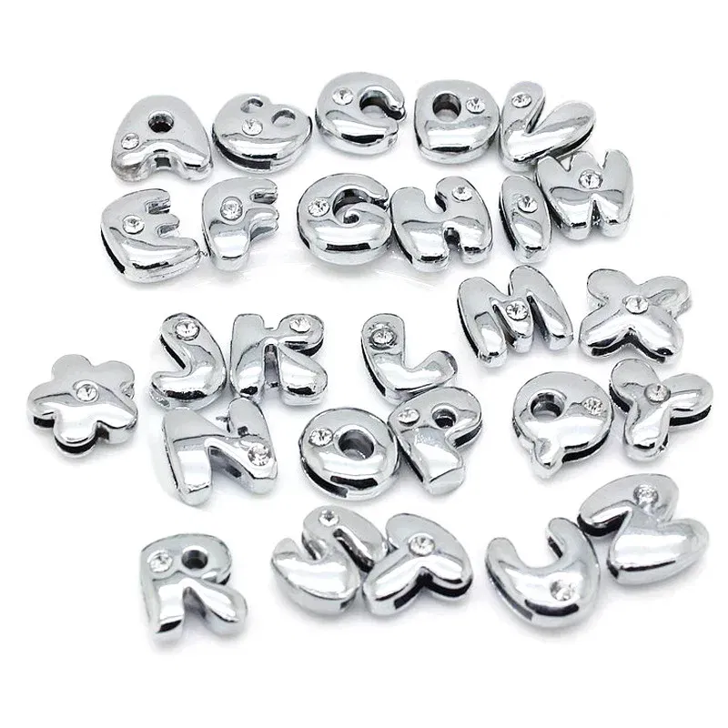 Color: SKY BLUE - 8mm Fat Slide Letters Charms Bracelet Women Jewelry Making 1pc Slide Alphabet A-Z DIY Wristband Belt Keychain Pet Collar