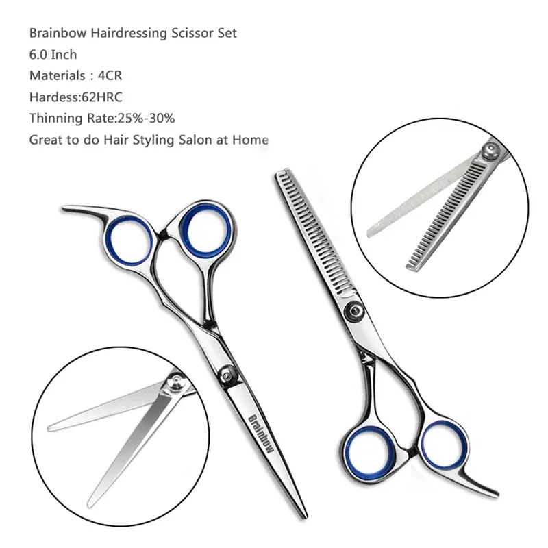 Color: green - Brainbow 6 inch Cutting Thinning  Styling Tool Hair Scissors Stainless Steel Salon Hairdressing Shears Regular Flat Teeth Blades