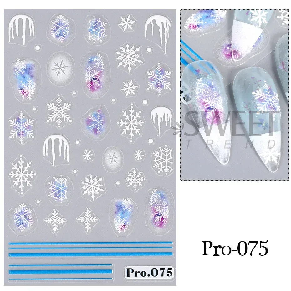 Color: Yellow - 5D Embossed Elk Nail Art Sticker Cute Christmas Winter Santa Claus Snowflake Gingerbread Man Engraved Slider Manicure Decoration