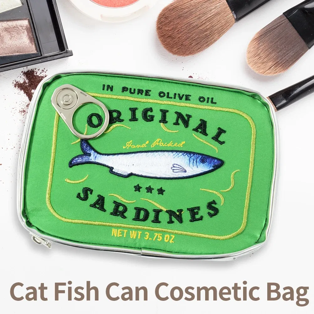 Color: Blue - Canned Sardines Women Travel Cosmetic Bag Cute Toiletry Bag Creative Portable Fashion Zipper Multi-function for Weekend Vacation