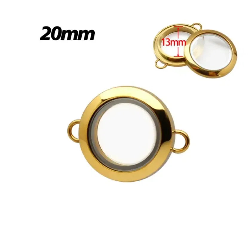 Metal Color: brownish yellow - 1pc 20mm 25mm 30mm Stainless Steel Floating Locket Glass Memory twist Locket silver gold color For Bracelet Jewelry Making