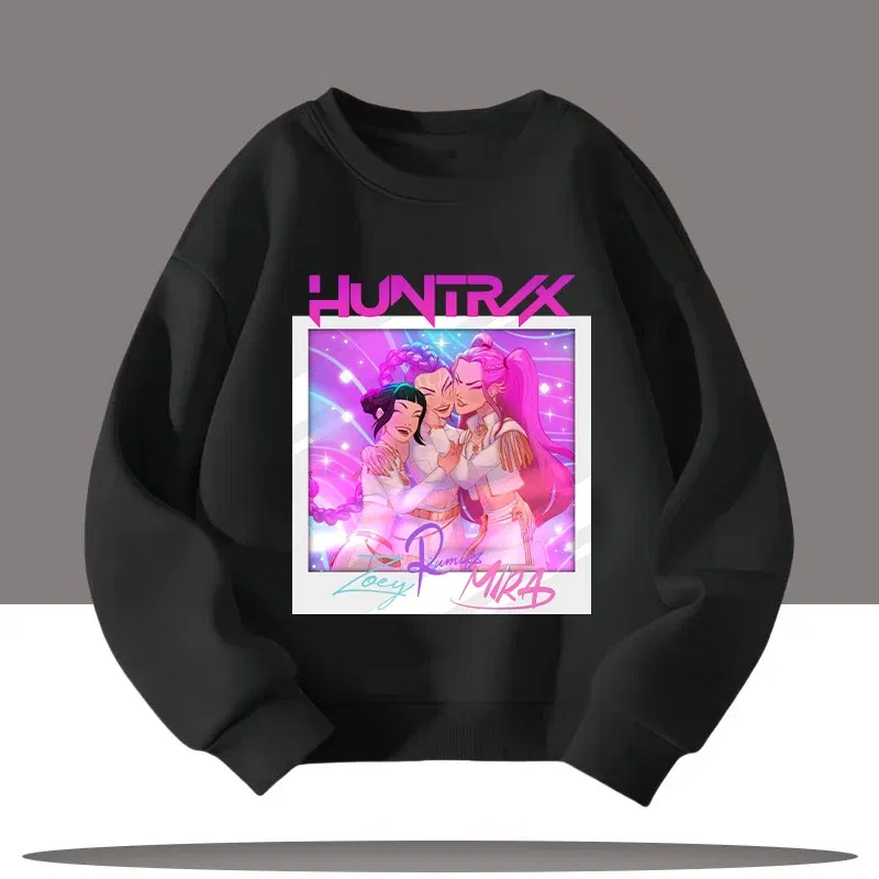 Color: Blue, Kid Size: 8 - Children's Clothing K-pop Demon Hunters Cartoon Print 3-12 Year Old New Style Kids Round-neck Sport Shirt Cute Girl Casual Top