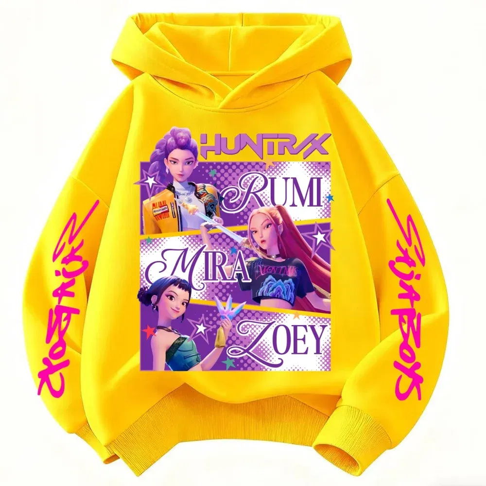 Color: black, Kid Size: 4T - KPop Demon Hunters Huntrix Hoodie Kids Clothes Princess Girls Clothing Fashion Boys Clothes Spring Autumn Sweatshirt Child Tops