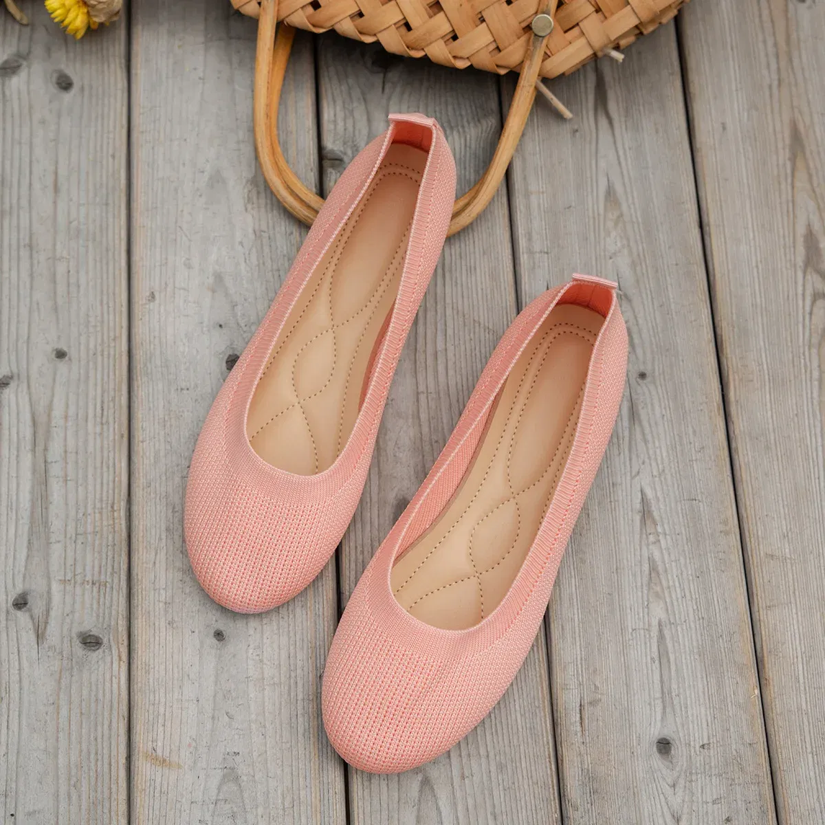 Color: Pink, Shoe Size: 36 - Elastic Knitting Flats Slip on Shoes for Women 2024 Summer Breathable Soft Loafers Woman Lightweight Casual Shoes Mom Moccasins