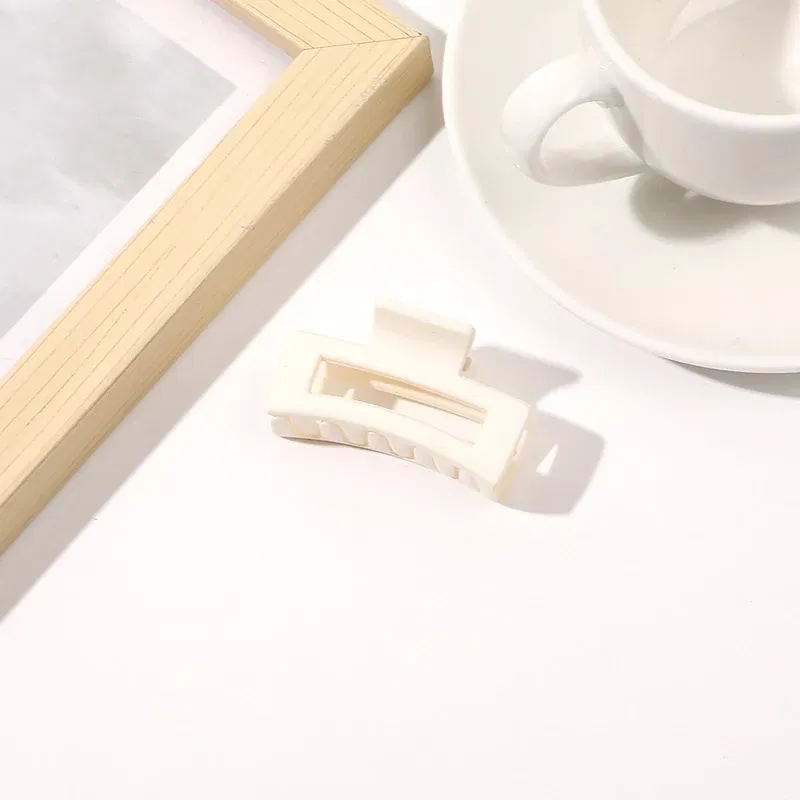 Color: WHITE - Wholesale 4.5cm Frosted Matte Mini Grab Clip Crab Hair Clips Women Hollow Square Hair Catches Ponytail Clip Bangs Clip Top Clips