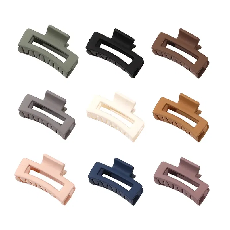 Color: WHITE - Wholesale 4.5cm Frosted Matte Mini Grab Clip Crab Hair Clips Women Hollow Square Hair Catches Ponytail Clip Bangs Clip Top Clips