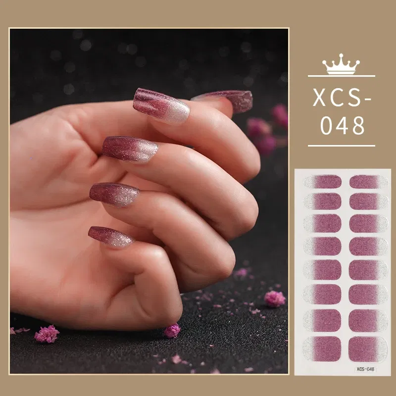 Color: Black & Cyan - 1pc Nail Art Sticker Laser Shiny Sequins Polish Wraps Double Ended Adhesive Strips Fashion Stickers Manicure Decor