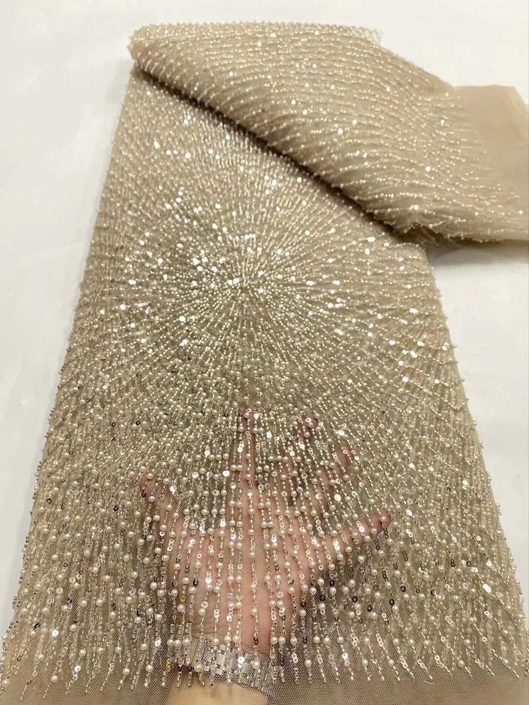 Color: Blue, Width: 120cm, Length: 5 yards - Wholesale Beaded Lace Fabric, French Mesh With Sequence, African Lace Fabric 2025 High Quality, Bridal Lace Fabric, Beaded Net