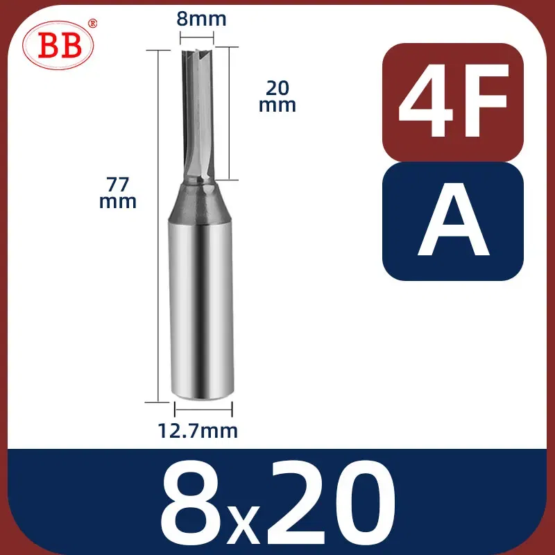Cutting Edge Length: 25mm, Dimensions: 3.175*1*3 - BB Straight Slot Milling Cutter CNC Wood Engraving Machine Mill Rough Shape TCT Coated Edge D 6mm 8mm 2T 3T 4F Shank 1/2 12.7mm