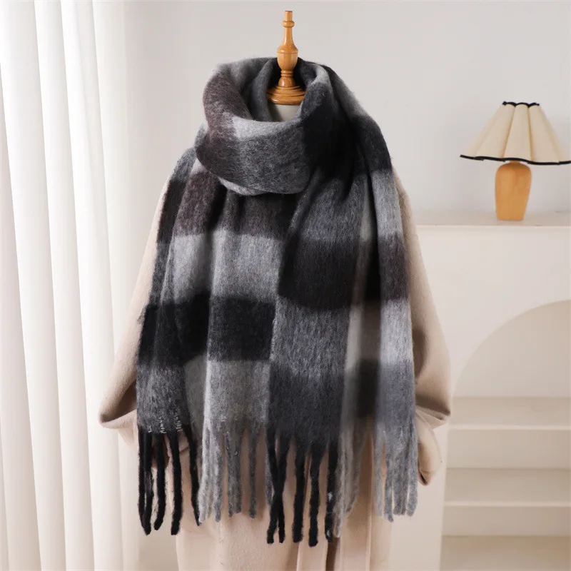 Color: Red, Size: One Size - 2025 NEW Luxury Cashmere Women Plaid Scarf Winter Warm Shawl and Wrap Bandana Pashmina Long Tassel Female Foulard Thick Blanket
