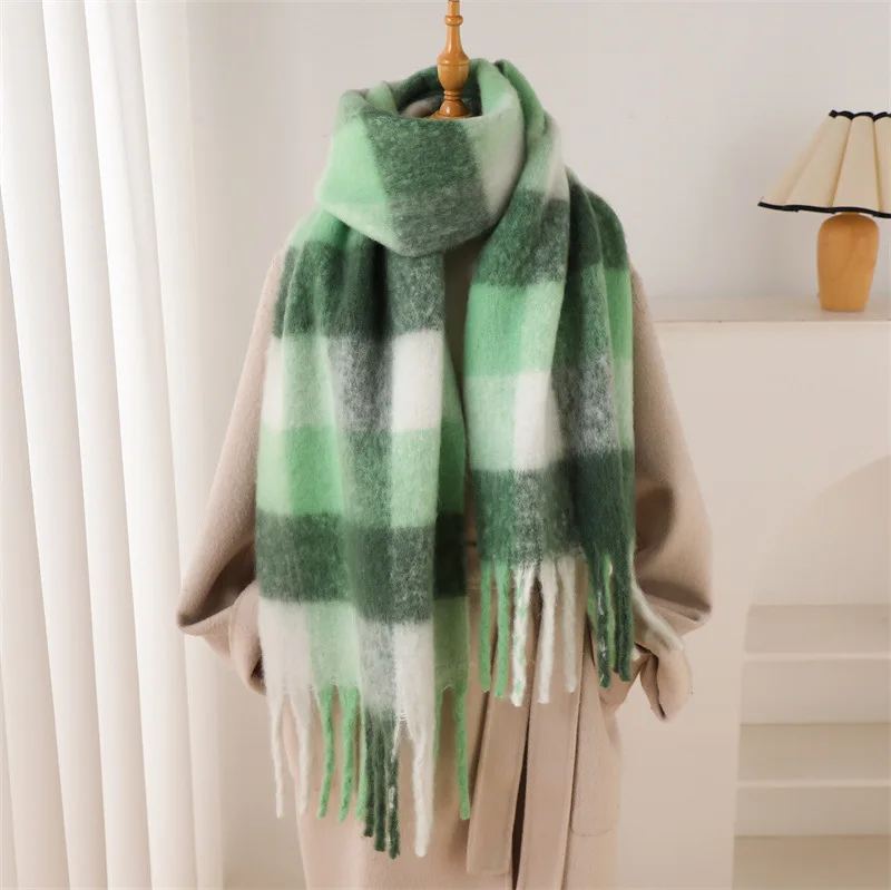 Color: Red, Size: One Size - 2025 NEW Luxury Cashmere Women Plaid Scarf Winter Warm Shawl and Wrap Bandana Pashmina Long Tassel Female Foulard Thick Blanket
