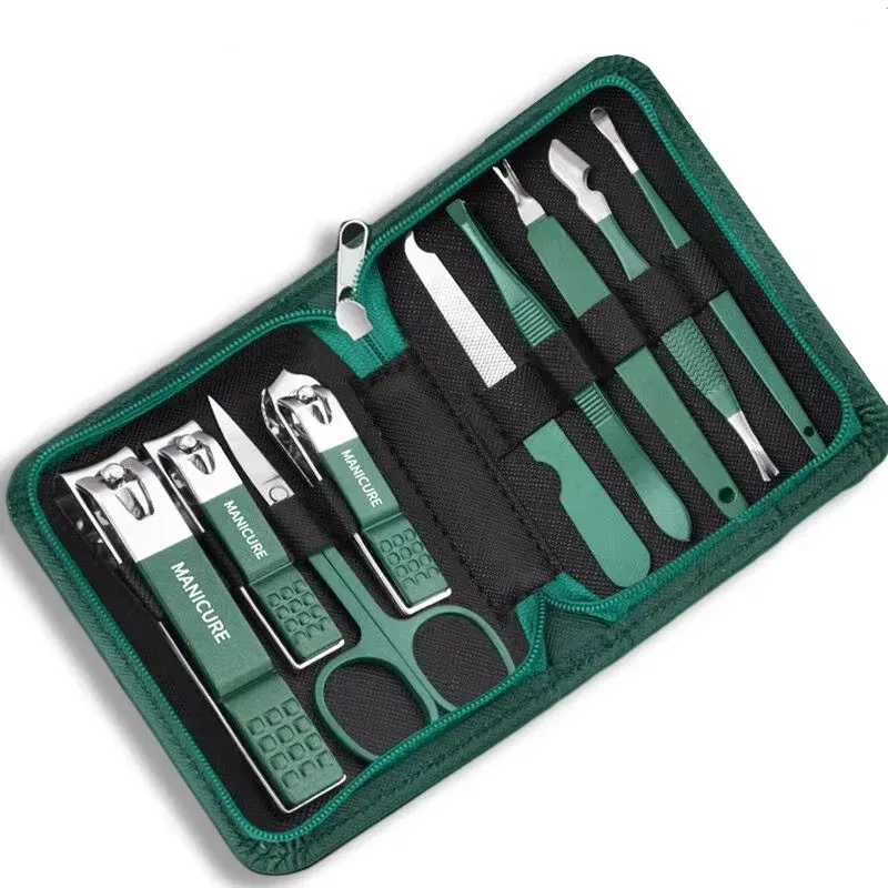 Color: army green - 9/40 pcs Full Function Manicure Set, Stainless SteelNail Clippers Pedicure Kit, Toenail Clippers Kit