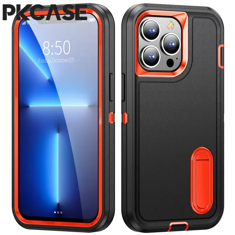 Color: army green, Material: aluminum - PKCASE Shockproof Case For iPhone 13 Mini 12 11 Pro Max 6 7 8 Plus Bracket Protective Cover For iPhone X XS XR SE 2020 2022