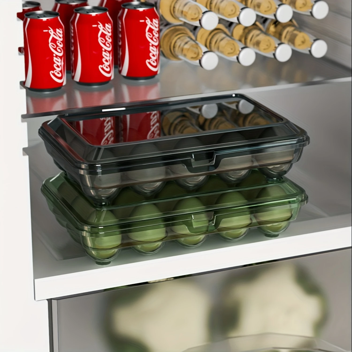 Color: black, Ships From: CHINA - 1pc Shock-Proof Egg Holder for Refrigerator, Transparent Plastic Egg Carton with Clamshell Design for Freshness, Supplies